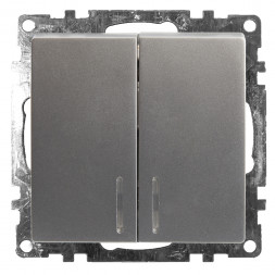 Выключатель 2-клавишный c индикатором (механизм), STEKKER GLS10-7102-03, 250В, 10А, серия Катрин, серебро арт.39579