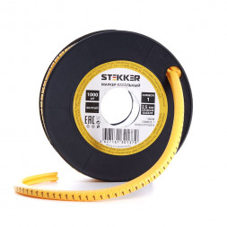 Кабель-маркер &quot;1&quot; для провода сеч.4мм STEKKER CBMR40-1 , желтый, упаковка 500 шт арт.39111