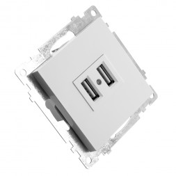 Розетка USB 2-местная (механизм), STEKKER GLS10-7115-01, 250B, 2,4А, серия Катрин, белый арт.39686