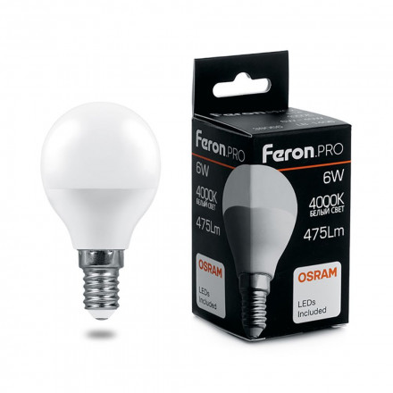 Лампа светодиодная Feron.PRO LB-1406 Шарик E14 6W 4000K арт.38066
