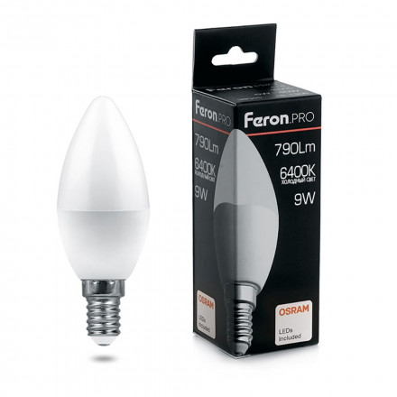 Лампа светодиодная Feron.PRO LB-1309 Свеча E14 9W 6400K арт.38061