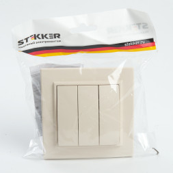 Выключатель 3-клавишный STEKKER  PSW10-9007-02, 250В, 10А, серия Эрна, слоновая кость арт.39923