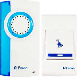 Звонок дверной беспроводной Feron Е-221  Электрический 32 мелодии белый синий с питанием от батареек арт.23677