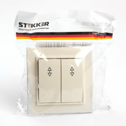 Переключатель 2-клавишный STEKKER  PSW10-9008-02, 250В, 10А, серия Эрна, слоновая кость арт.39920