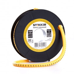Кабель-маркер &quot;5&quot; для провода сеч.2,5мм STEKKER CBMR25-5 , желтый, упаковка 1000 шт арт.39102