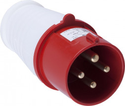 Вилка прямая для силовых кабелей STEKKER, PPG32-41-441, сечением 2,5-6 мм2, 4 PIN, нейлон/латунь 415В, 32A, IP44, красный/белый арт.32879