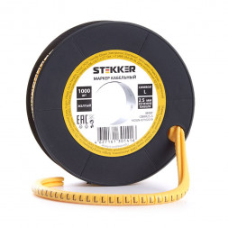 Кабель-маркер &quot;L&quot; для провода сеч.2,5мм STEKKER CBMR25-L , желтый, упаковка 1000 шт арт.39107