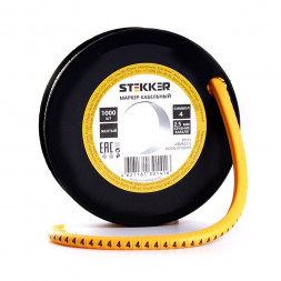 Кабель-маркер &quot;4&quot; для провода сеч.4мм STEKKER CBMR40-4 , желтый, упаковка 500 шт арт.39114