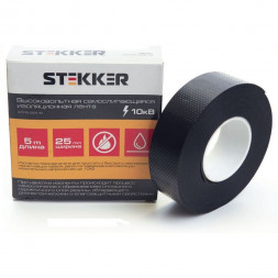 Изолента для высоковольтных проводов, самослипающаяся  STEKKER INTP8-255-10 25 мм, длина 5 м. (до10кВ) арт.39157