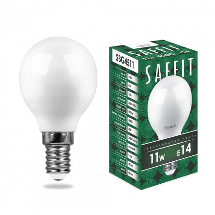 Лампа светодиодная SAFFIT SBG4511 Шарик E14 11W 4000K арт.55138