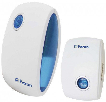 Звонок дверной беспроводной Feron E-376 Электрический 36 мелодии белый синий с питанием от батареек арт.23689
