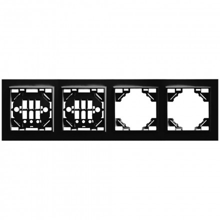 Рамка 4-местная горизонтальная STEKKER, PFR00-9004-03, серия Эрна, черный арт.39485