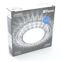 Светильник встраиваемый с белой LED подсветкой Feron CD4020 потолочный GX53 без лампы прозрачный арт.29473