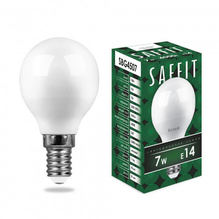 Лампа светодиодная SAFFIT SBG4507 Шарик E14 7W 4000K арт.55035