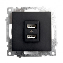 Розетка USB 2-местная (механизм), STEKKER GLS10-7115-05, 250B, 2,4А, серия Катрин, черный арт.39616