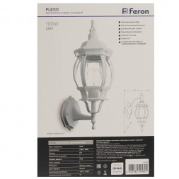Светильник садово-парковый Feron 8101/PL8101 восьмигранный на стену вверх 100W E27 230V, белый