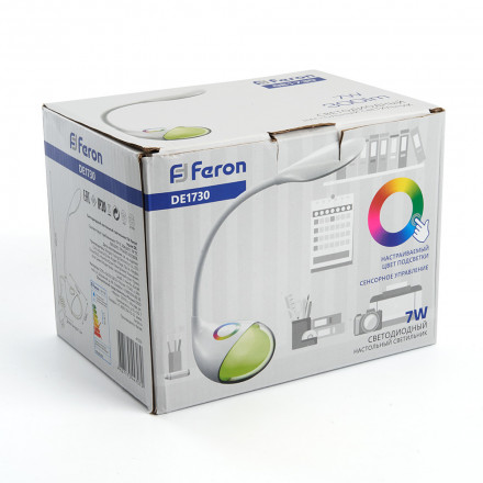 Настольный светодиодный светильник Feron DE1730  7W, 6000-6500K, 100-240V, белый