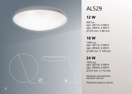 Светодиодный светильник накладной Feron AL529 тарелка 18W 6400K белый