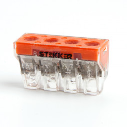 Клемма монтажная 4-проводная STEKKER  для 1-жильного проводника (с пастой), LD773-174-1 арт.39872