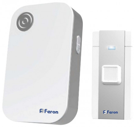 Звонок дверной беспроводной Feron E-372 Электрический 36 мелодий белый серый с питанием от батареек арт.23685