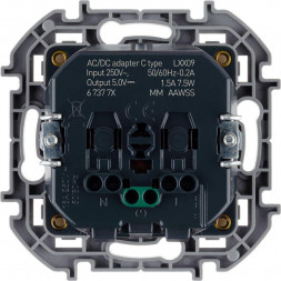 Механизм розетки 1-м СП Inspiria 16А IP20 250В 2P+E немецк. стандарт со встроен. зарядным устройством USB C 1.5А 5В бел. Leg 673770