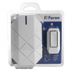 Звонок дверной беспроводной Feron E-377 Электрический 30 мелодий белый с питанием от батареек арт.41433