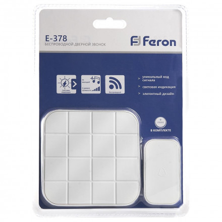 Звонок дверной беспроводной Feron E-378 Электрический 10 мелодий белый с питанием от батареек