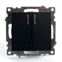 Выключатель 2-клавишный c индикатором (механизм), STEKKER GLS10-7102-05, 250В, 10А, серия Катрин, черный арт.39607