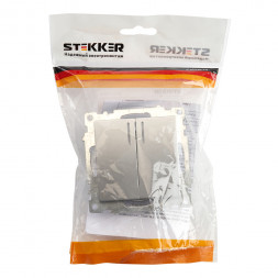Выключатель 2-клавишный c индикатором (механизм), STEKKER GLS10-7102-03, 250В, 10А, серия Катрин, серебро арт.39579