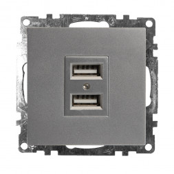 Розетка USB 2-местная (механизм), STEKKER GLS10-7115-03, 250B, 2,4А, серия Катрин, серебро арт.39588