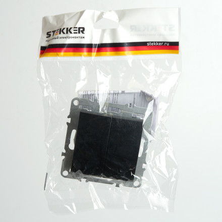 Выключатель 2-клавишный (механизм), STEKKER, PSW10-9104-03, 250В, 10А, серия Эрна, черный арт.49149
