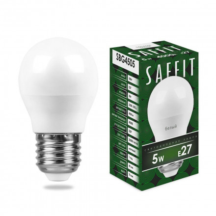Лампа светодиодная SAFFIT SBG4505 Шарик E27 5W 4000K арт.55026