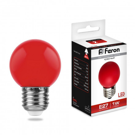 Лампа светодиодная Feron LB-37 Шарик E27 1W Красный арт.25116