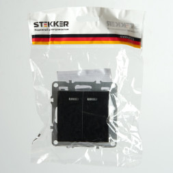 Выключатель 2-клавишный с индикатором (механизм), STEKKER, PSW10-9102-03, 250В, 10А, серия Эрна, черный арт.49147
