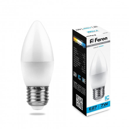 Лампа светодиодная Feron LB-97 Свеча E27 7W 6400K арт.25883