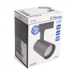 Светодиодный светильник Feron AL100 трековый однофазный на шинопровод 20W 4000K 35 градусов черный