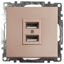 Розетка USB 2-местная (механизм), STEKKER GLS10-7115-02, 250B, 2,4А, серия Катрин, шампань арт.39602