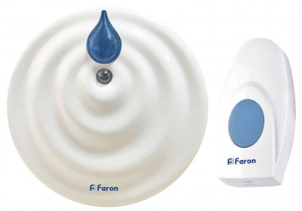 Звонок дверной беспроводной Feron E-374 Электрический 36 мелодии белый синий с питанием от батареек арт.23687