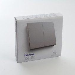 Кнопка-выключатель беспроводной FERON, TM82 230V, 500W, двухклавишный, серебро