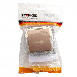 Выключатель 1-клавишный c индикатором (механизм) STEKKER GLS10-7101-02, 250В, 10А, серия Катрин, шампань арт.39591