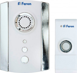 Звонок дверной беспроводной Feron Е-368  Электрический 35 мелодий белый хром с питанием от батареек арт.23675