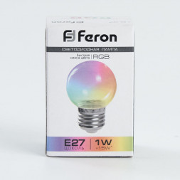 Лампа светодиодная Feron LB-37 Шарик прозрачный E27 1W RGB быстрая смена цвета