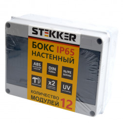 Бокс настенный STEKKER EBX50-1/12-65 12 модулей, пластик, IP65 арт.39191