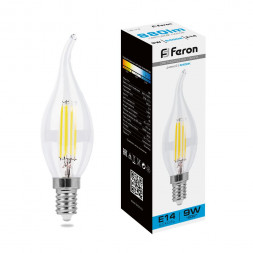 Лампа светодиодная Feron LB-74 Свеча на ветру E14 9W 6400K арт.38235