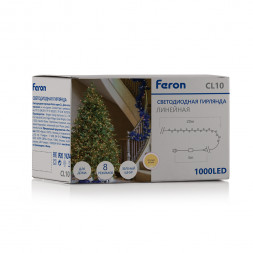 Светодиодная гирлянда Feron CL10 линейная 20м + 3м 230V 2700К, c питанием от сети, зеленый шнур арт.48181