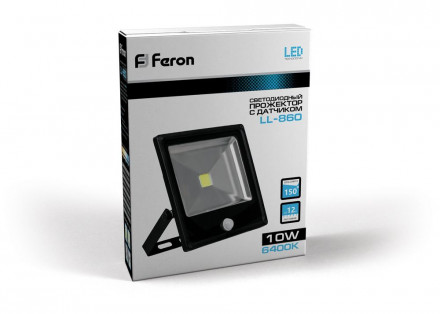 Светодиодный прожектор Feron с встроенным датчиком LL-860 IP65 10W 6400K