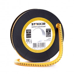 Кабель-маркер &quot;N&quot; для провода сеч.1,5мм STEKKER CBMR15-N , желтый, упаковка 1000 шт