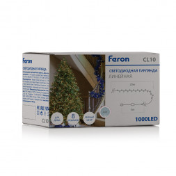 Светодиодная гирлянда Feron CL10 линейная 20м + 3м 230V 5000К, c питанием от сети, зеленый шнур арт.48180