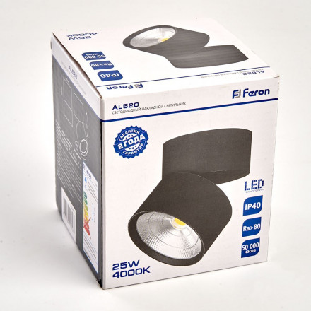 Светодиодный светильник Feron AL520 накладной 25W 4000K черный арт.32464