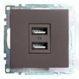Розетка USB 2-местная (механизм), STEKKER GLS10-7115-04, 250B, 2,1А, серия Катрин, шоколад арт.49027